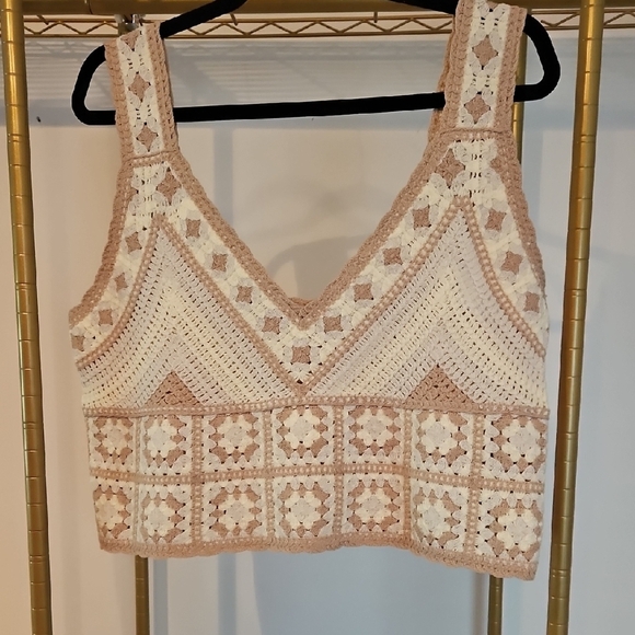 VENUS Tan and Cream Geometric Crop Tank Top & Knit Cardigan Set, Sz L, NWT - Picture 5 of 10